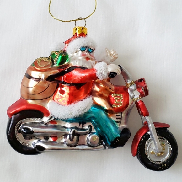 Motorcycle Santa Glass Christmas Ornament Set - Picture 5 of 9